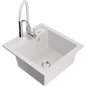 MEXEN/S MEXEN/S - Vito granitový drez 1-miska vrátane batérie Aster, biela 6503-20-73450-02 vyobraziť