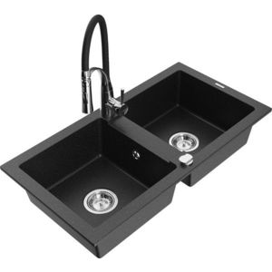 MEXEN/S MEXEN/S - Mario granitový drez 2-bowl vrátane batérie Aster, čierna/strieborná metalík 6504-73-73450-07 vyobraziť
