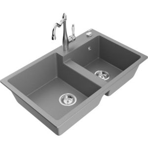 MEXEN/S MEXEN/S - Tomas granitový drez 2-bowl vrátane batérie Carla, šedá 6516-71-670700-00 vyobraziť
