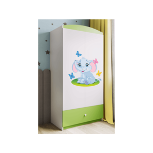 Detská skriňa Babydreams 90 cm slon s motýlikmi zelená vyobraziť