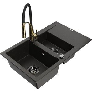 MEXEN/S MEXEN/S - Gaspar granitový drez 1.5 s odkvapkávačom vrátane batérie Aster, čierna/zlatá metalik 6507-75-73450-57-B vyobraziť