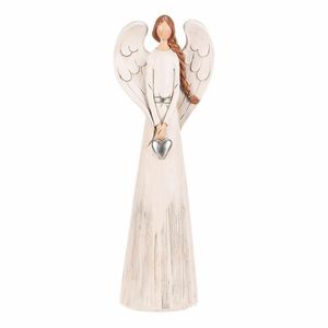 Polyresinový Anjel strieborné srdce, 33 cm, sv. béžová vyobraziť