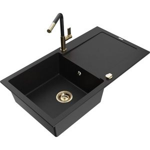 MEXEN/S MEXEN/S - Leo granitový drez 1 s odkvapkávačom vrátane batérie Flora, čierna 6501-77-670401-57-G vyobraziť