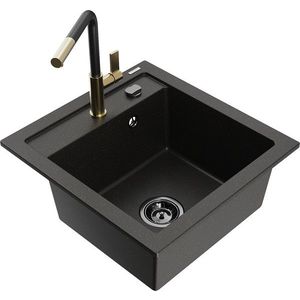 MEXEN/S MEXEN/S - Vito granitový drez 1-miska vrátane batérie Flora, čierna/zlatá metalik 6503-75-670401-57-B vyobraziť