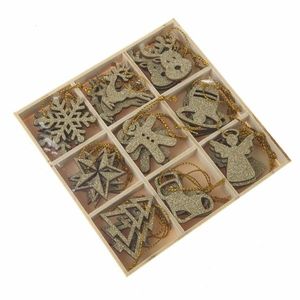 Sada vianočných drevených ozdôb v krabičke 36 ks, zlatá vyobraziť