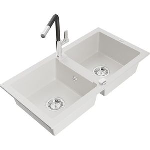 MEXEN/S MEXEN/S - Mario granitový drez 2-bowl vrátane batérie Flora, biela 6504-20-670401-07 vyobraziť