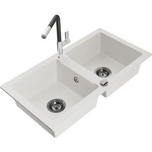 MEXEN/S MEXEN/S - Mario granitový drez 2-bowl vrátane batérie Flora, biela 6504-20-670401-07-B vyobraziť