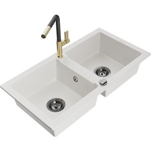 MEXEN/S MEXEN/S - Mario granitový drez 2-bowl vrátane batérie Flora, biela 6504-20-670401-57-B vyobraziť