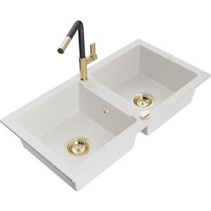 MEXEN/S MEXEN/S - Mario granitový drez 2-bowl vrátane batérie Flora, biela 6504-20-670401-57-G vyobraziť