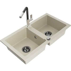 MEXEN/S MEXEN/S - Mario granitový drez 2-bowl vrátane batérie Flora, béžová 6504-69-670401-07-B vyobraziť