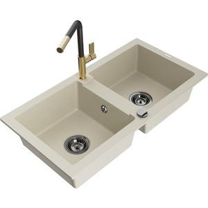MEXEN/S MEXEN/S - Mario granitový drez 2-bowl vrátane batérie Flora, béžová 6504-69-670401-57-B vyobraziť