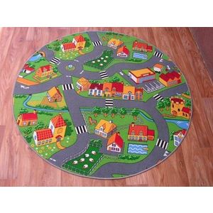 Detský guľatý koberec City sivo-zelený vyobraziť