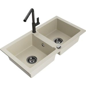 MEXEN/S MEXEN/S - Mario granitový drez 2-bowl vrátane batérie Flora, béžová 6504-69-670401-70-B vyobraziť