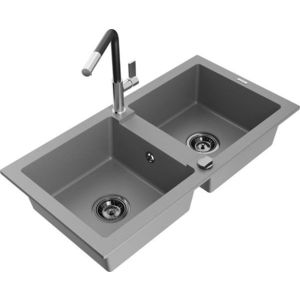 MEXEN/S MEXEN/S - Mario granitový drez 2-bowl vrátane batérie Flora, šedá 6504-71-670401-07-B vyobraziť