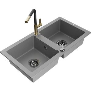MEXEN/S MEXEN/S - Mario granitový drez 2-bowl vrátane batérie Flora, šedá 6504-71-670401-57-B vyobraziť