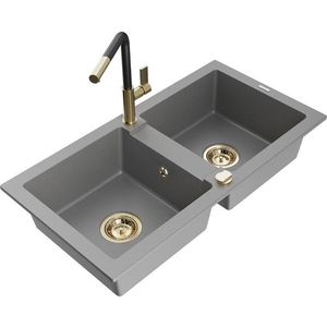 MEXEN/S MEXEN/S - Mario granitový drez 2-bowl vrátane batérie Flora, šedá 6504-71-670401-57-G vyobraziť