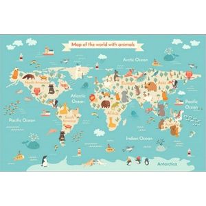 Detský koberček Mapa zvieracieho sveta 80x150 cm modrý vyobraziť