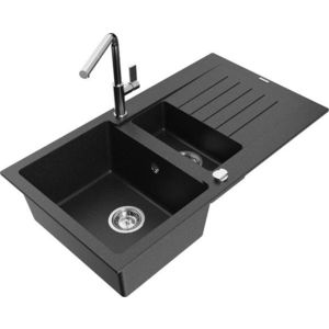 MEXEN/S MEXEN/S - Matias granitový drez 1.5 s odkvapkávačom vrátane batérie Flora, čierna/strieborná 6502-73-670401-00 vyobraziť