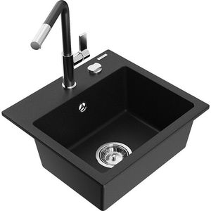 MEXEN/S MEXEN/S - Milo granitový drez 1-miska vrátane batérie Flora, čierna 6505-77-670401-07 vyobraziť