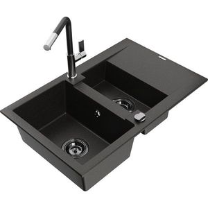 MEXEN/S MEXEN/S - Gaspar granitový drez 1.5 s odkvapkávačom vrátane batérie Flora, čierna/zlatá 6507-75-670401-07-B vyobraziť