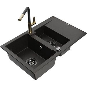 MEXEN/S MEXEN/S - Gaspar granitový drez 1.5 s odkvapkávačom vrátane batérie Flora, čierna/zlatá 6507-75-670401-57-B vyobraziť