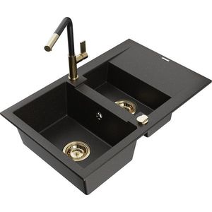 MEXEN/S MEXEN/S - Gaspar granitový drez 1.5 s odkvapkávačom vrátane batérie Flora, čierna/zlatá 6507-75-670401-57-G vyobraziť