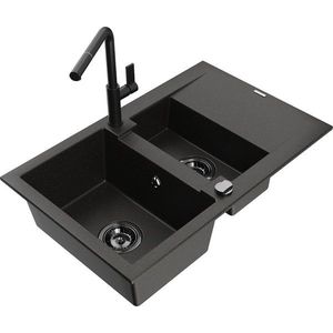 MEXEN/S MEXEN/S - Gaspar granitový drez 1.5 s odkvapkávačom vrátane batérie Flora, čierna/zlatá 6507-75-670401-70-B vyobraziť