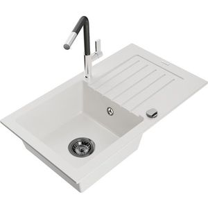 MEXEN/S MEXEN/S - Pablo granitový drez 1 s odkvapkávačom vrátane batérie Flora, biela 6510-20-670401-07-B vyobraziť