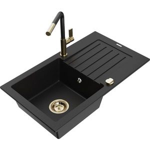MEXEN/S MEXEN/S - Pablo granitový drez 1 s odkvapkávačom vrátane batérie Flora, čierna 6510-77-670401-57-G vyobraziť