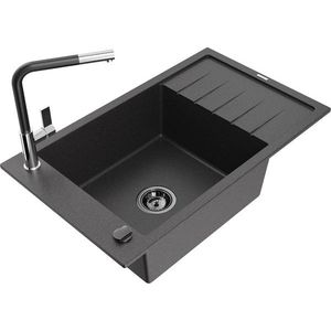 MEXEN/S MEXEN/S - Elias granitový drez 1 s odkvapkávačom vrátane batérie Flora, čierna kropenatá 6511-76-670401-07-B vyobraziť