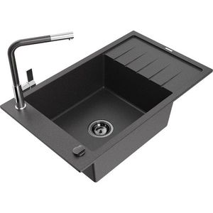 MEXEN/S MEXEN/S - Elias granitový drez 1 s odkvapkávačom vrátane batérie Flora, čierna kropenatá 6511-76-670401-08-B vyobraziť