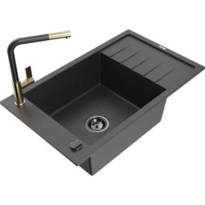 MEXEN/S MEXEN/S - Elias granitový drez 1 s odkvapkávačom vrátane batérie Flora, čierna kropenatá 6511-76-670401-57-B vyobraziť