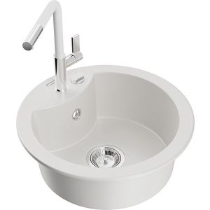 MEXEN/S MEXEN/S - Diego granitový drez 1-miska vrátane batérie Flora, biela 6512-20-670401-02 vyobraziť