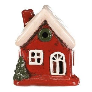Vianočná dekorácia keramický domček s bielou strechou, LED, červená vyobraziť