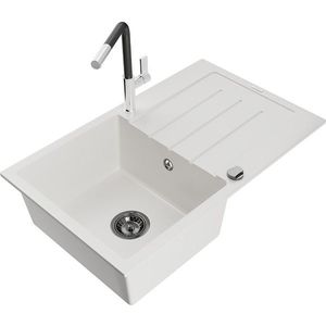 MEXEN/S MEXEN/S - Bruno granitový drez 1 s odkvapkávačom vrátane batérie Flora, biela 6513-20-670401-07-B vyobraziť