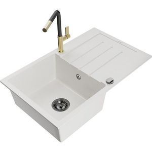 MEXEN/S MEXEN/S - Bruno granitový drez 1 s odkvapkávačom vrátane batérie Flora, biela 6513-20-670401-57-B vyobraziť