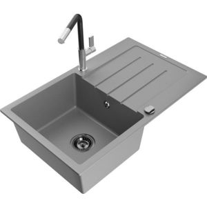 MEXEN/S MEXEN/S - Bruno granitový drez 1 s odkvapkávačom vrátane batérie Flora, šedá 6513-71-670401-07-B vyobraziť