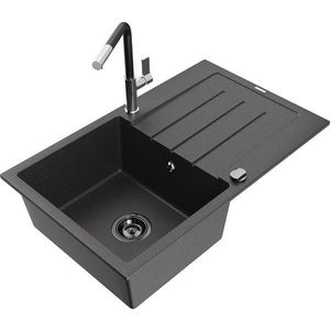 MEXEN/S MEXEN/S - Bruno granitový drez 1 s odkvapkávačom vrátane batérie Flora, čierna kropenatá 6513-76-670401-07-B vyobraziť