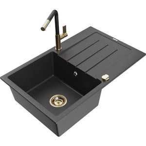 MEXEN/S MEXEN/S - Bruno granitový drez 1 s odkvapkávačom vrátane batérie Flora, čierna kropenatá 6513-76-670401-57-G vyobraziť