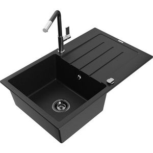 MEXEN/S MEXEN/S - Bruno granitový drez 1 s odkvapkávačom vrátane batérie Flora, čierna 6513-77-670401-07-B vyobraziť