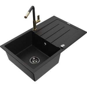 MEXEN/S MEXEN/S - Bruno granitový drez 1 s odkvapkávačom vrátane batérie Flora, čierna 6513-77-670401-57-B vyobraziť