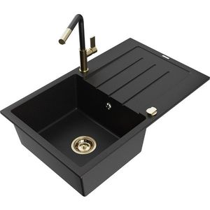 MEXEN/S MEXEN/S - Bruno granitový drez 1 s odkvapkávačom vrátane batérie Flora, čierna 6513-77-670401-57-G vyobraziť