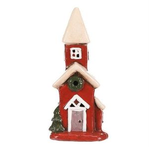 Vianočná dekorácia domček s vežičkou, LED, červená, keramika vyobraziť