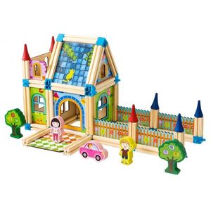 Drevené stavebné kocky 6v1 House EcoToys hnedé vyobraziť