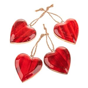 Drevené závesné srdce, set 4 ks, červená vyobraziť