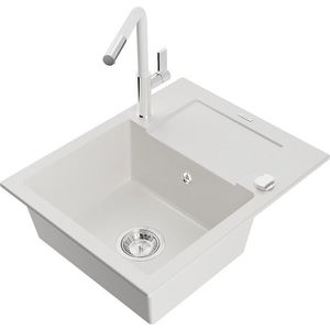 MEXEN/S MEXEN/S - Enzo granitový drez 1-miska s odkvapkávačom vrátane batérie Flora, biela 6506-20-670401-02 vyobraziť