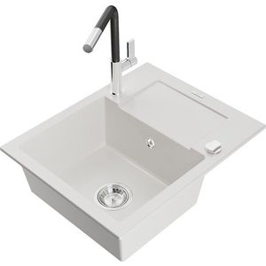 MEXEN/S MEXEN/S - Enzo granitový drez 1-miska s odkvapkávačom vrátane batérie Flora, biela 6506-20-670401-07 vyobraziť