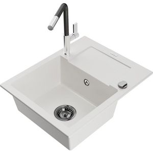 MEXEN/S MEXEN/S - Enzo granitový drez 1-miska s odkvapkávačom vrátane batérie Flora, biela 6506-20-670401-07-B vyobraziť