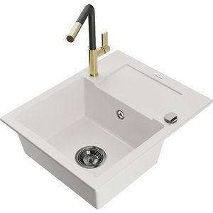 MEXEN/S MEXEN/S - Enzo granitový drez 1-miska s odkvapkávačom vrátane batérie Flora, biela 6506-20-670401-57-B vyobraziť