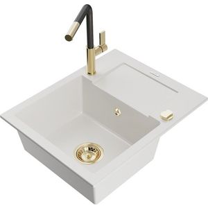 MEXEN/S MEXEN/S - Enzo granitový drez 1-miska s odkvapkávačom vrátane batérie Flora, biela 6506-20-670401-57-G vyobraziť